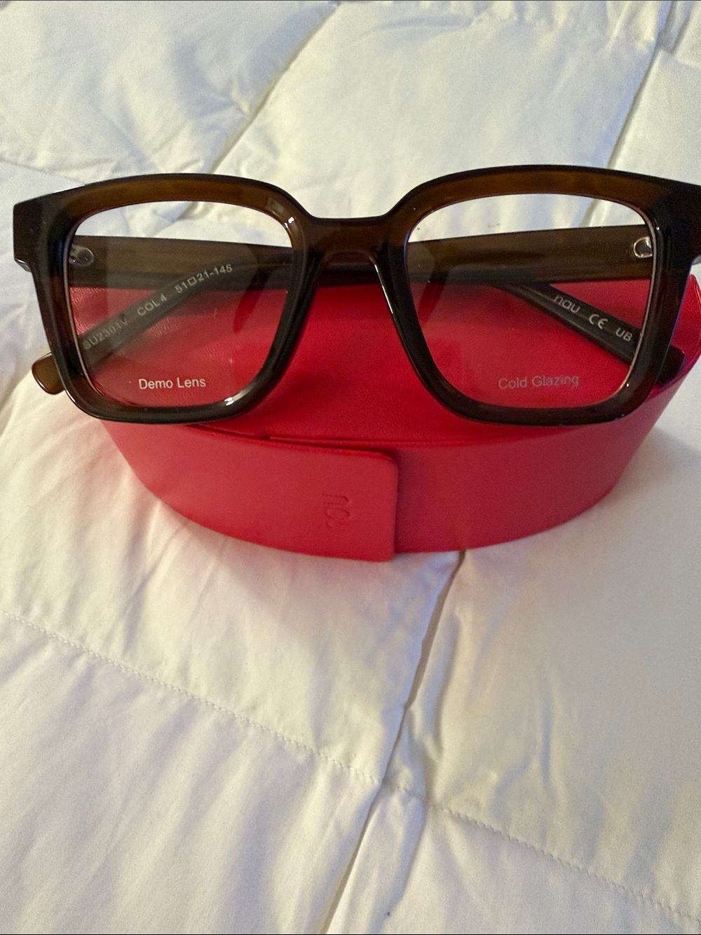 Nau Brown Square Frame Glasses with Red Case - Picture 1 of 8